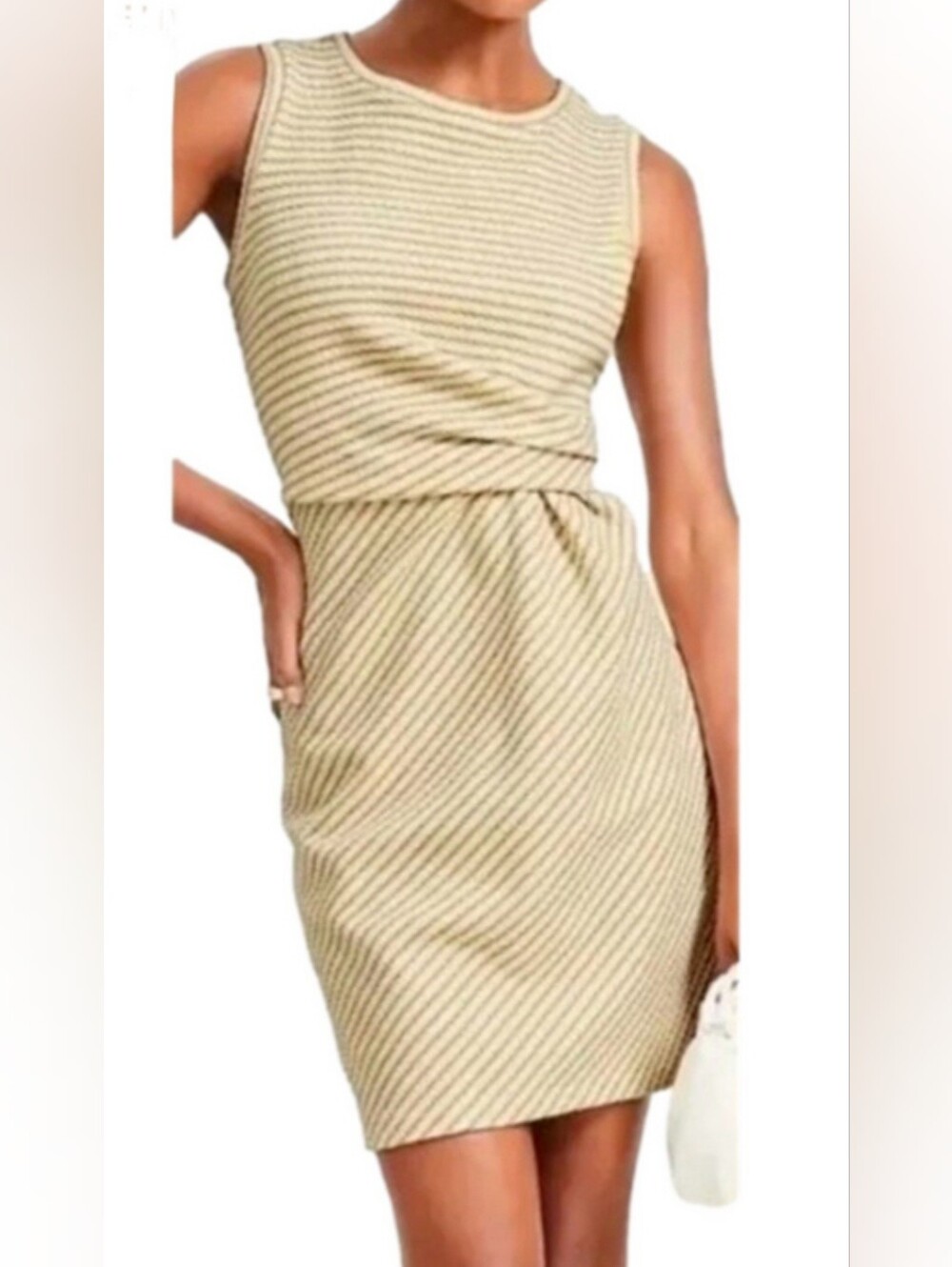 LOFT Cream Striped Sleeveless Mini Dress, Like New, Large